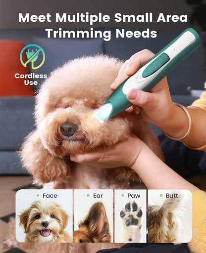 oneisall Low-Noise Dog Paw Trimmer with LED Light, Paw Trimmer for Dogs &Cats 0.8inch/20mm Wide Blade, 35dB Cordless Electric Pet Paw Grooming Clippers for Paws, Ears, Face, Rump