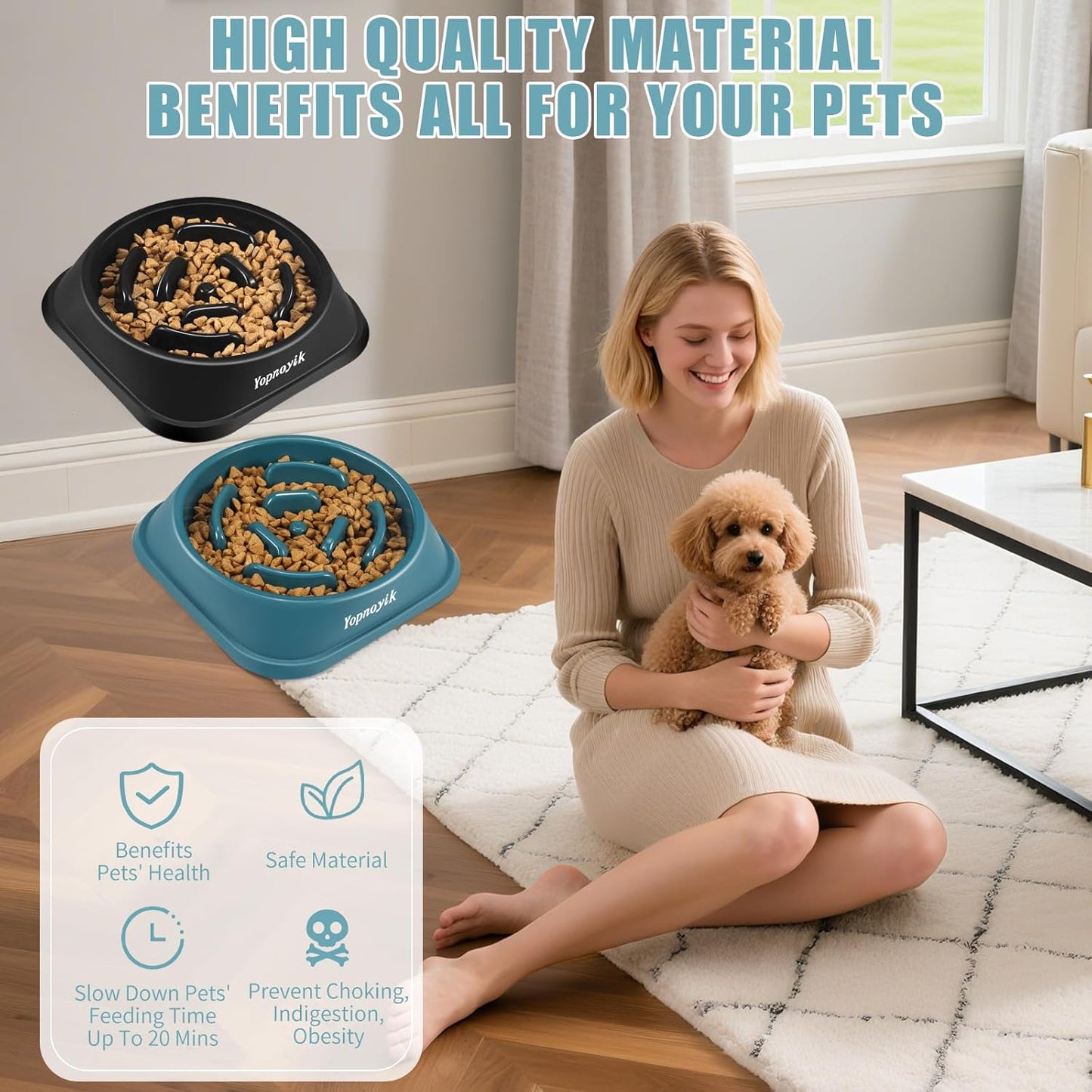 2 Pack Slow Feeder Dog Bowls for Healthy Eating, Non-Slip and Anti-Choking Design, Reduces Bloating & Overeating for Medium Dogs and Cats, Easy to Clean