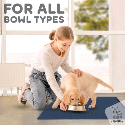 Dog Food Mat - Raised Edges Dogs Mat for Food and Water Prevent Spill, Waterproof Cat Food Mats Protect Floors, Easy Clean Dog Bowl Mats for Food and Water, Silicone Pet Feeding Placemats