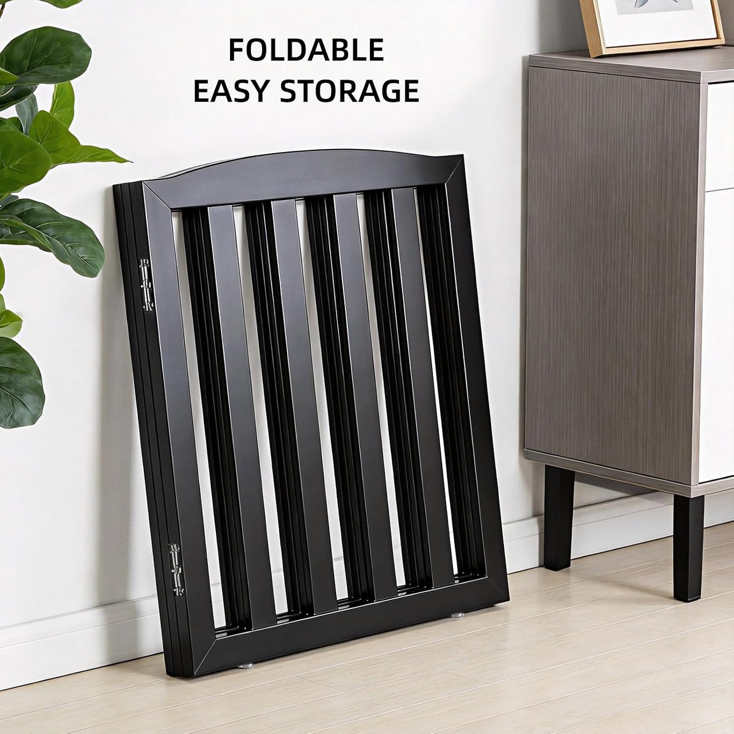 Freestanding Dog Gate Indoor,Doggie Gate Foldable Dog Gates for Doorways,Stairs or Hallways, Wooden White Pet Gate for the House, Pet Fence with Support Feet Included,24 "Height-4 Panels