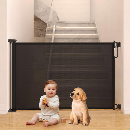Retractable Baby Gate, Momcozy Extra Wide Mesh Baby Gates for Stairs, 41" Tall, Extends to 71" Wide, Black, Pet Dog Gate for Doorways, Stairs, Hallways, Indoor/Outdoor