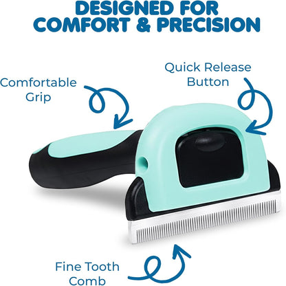 SunGrow Dog and Cat Deshedding Brush, Minimizes Shedding, Enhances Coat Health, Gentle on Skin, Suitable for Rabbits & Ferrets, 4" Steel Blade