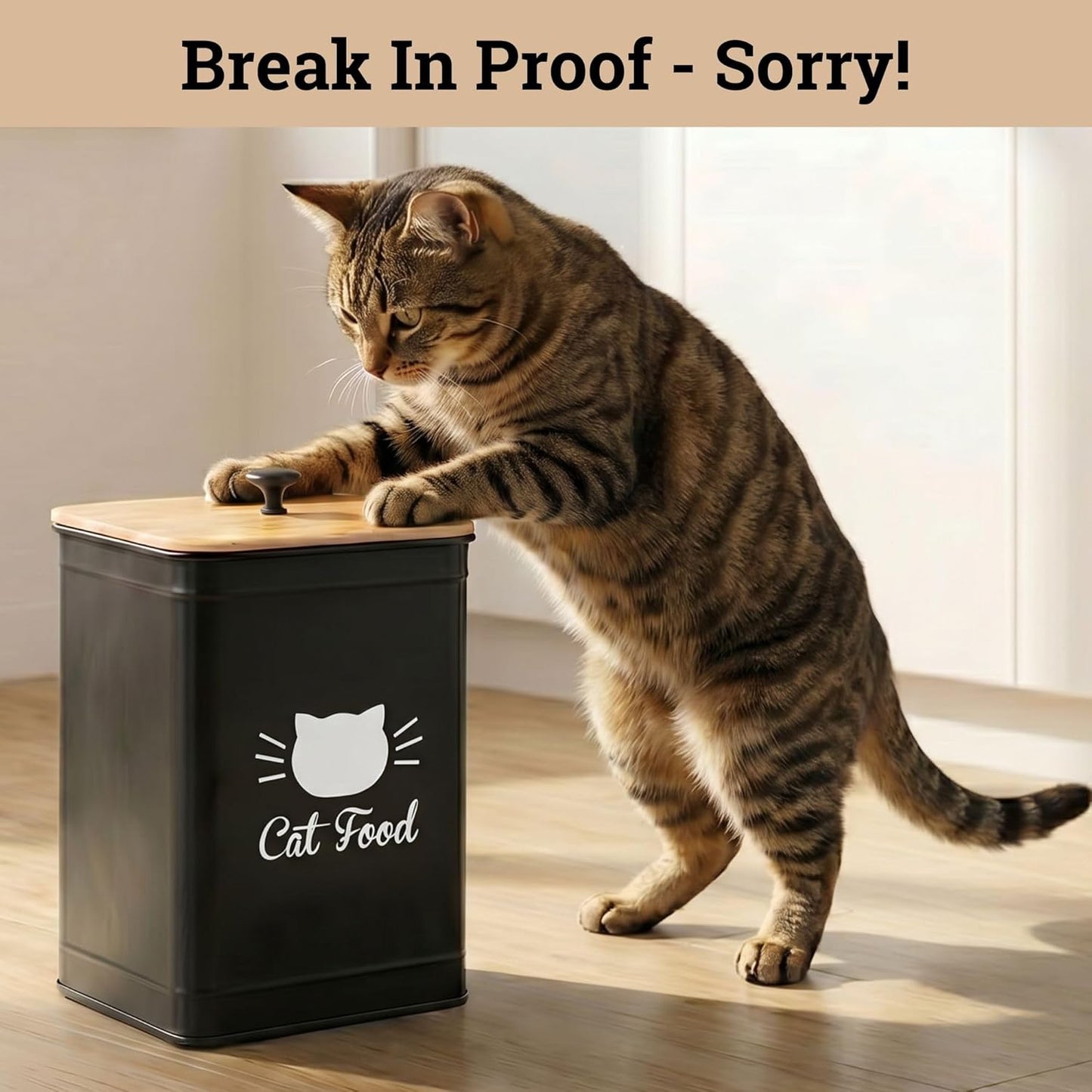 Cat Food Storage Container with Scoop - 5-7 lb (25 Cup) Capacity Metal Cat Food Container with Airtight Bamboo Lid and Metal Scoop - Airtight Pet Food Storage Containers 5 lb - 7 lb Kibble Container