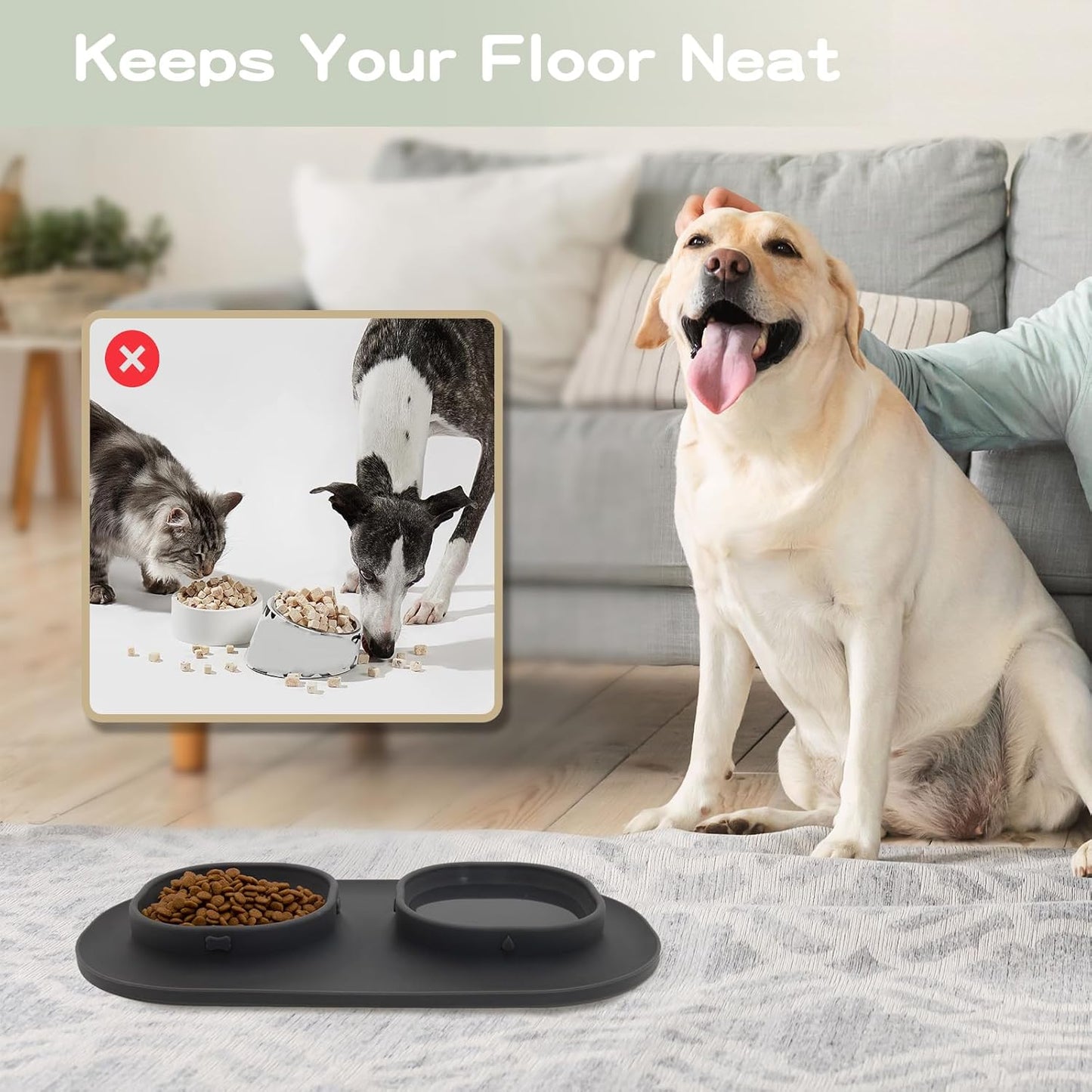 Dog Food Bowls Pet Bowls & Dog Water Bowls with No-Spill and Non-Skid, Feeder Bowls with Dog Bowl Mat for Small Medium Large Size Dogs Cats Puppy Pets, Dog Dishes (Green)