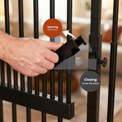 Gardner Pet Extra Tall Cat Gate 49"-86" Adjustable Height, Tall Pet Gate for Doorways/Hallways with 27.5"-37" Adjustable Width Baby Gate with 4 Extensions Kits, No Drilling Pressured Mounted (Black)