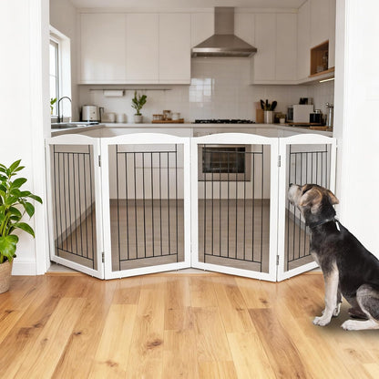 ZJSF Freestanding Foldable Dog Gate for House Extra Wide Wooden White Indoor Puppy Gate Stairs Doorways Pet Gate Tall Dog Fence 3 Panels Fence