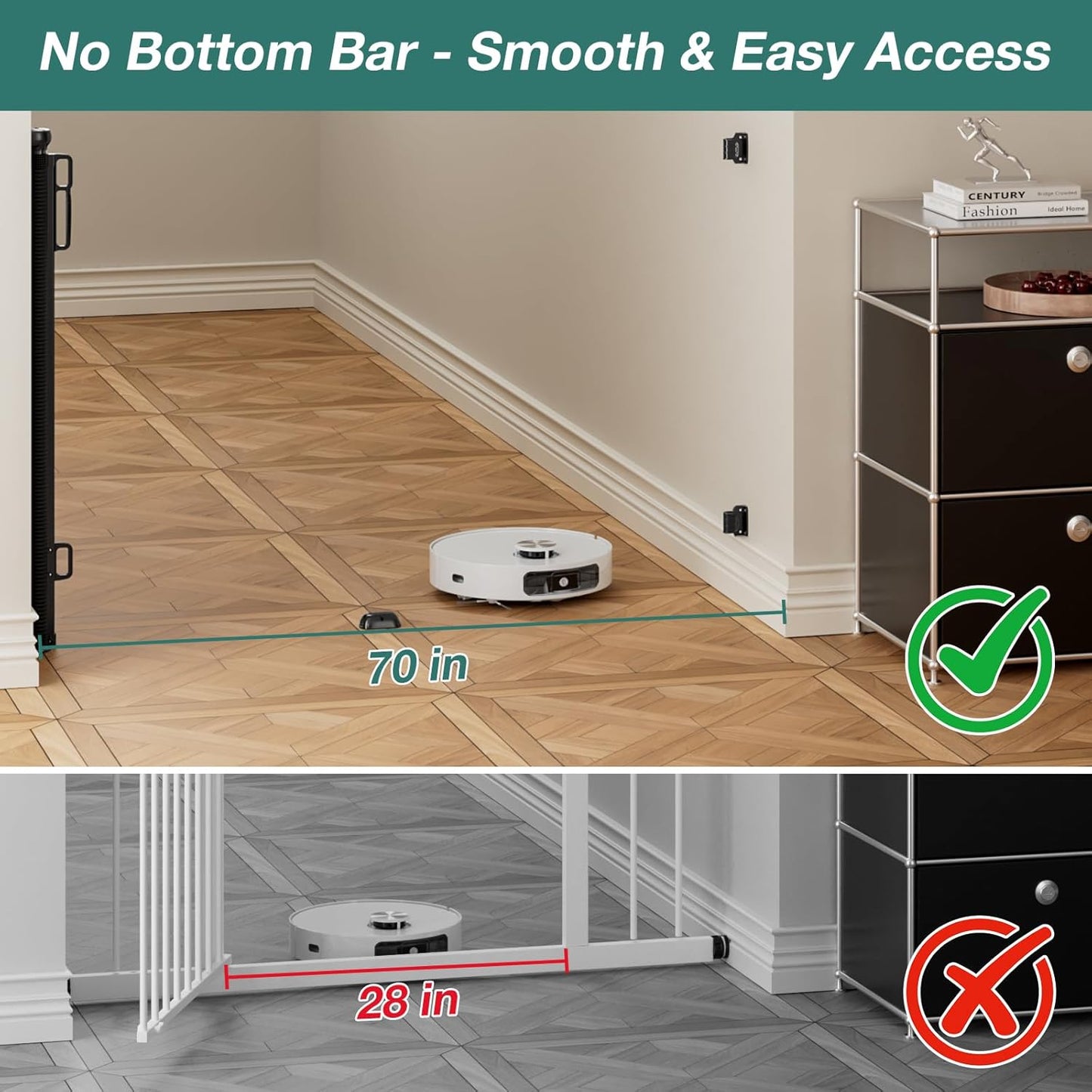 Babepai Retractable Baby Gates Extra Wide | 55" Wide x 34" Tall Dog Gates for Stairs | Indoor/Outdoor Use | Child Gates for Doorways, Deck, Porch, Hallways, Patio - Gray