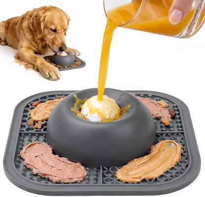 Slow Feeder Dog Bowls & Lick Mat for Liquid and Thick Treat, Anti-Slip Dog Lick Bowl with Interactive Rolling Ball, 5/6 Cup Pup Licking Toy for Large Medium Small Dogs and Cats Blue
