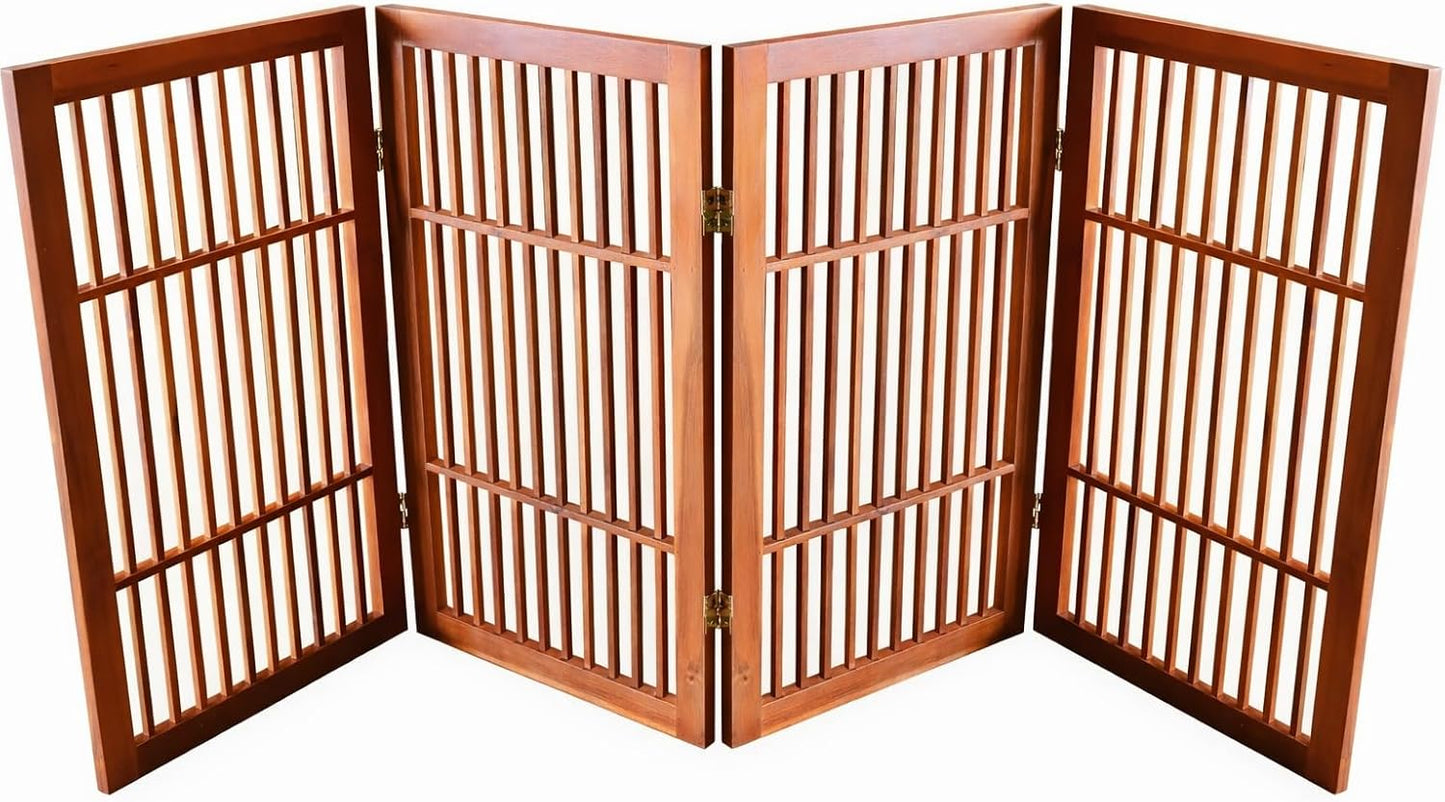 Urnporium Freestanding Wooden Dog Gate for Doorways – Foldable Acacia Wood Pet Gate, No Drill Portable Indoor/Outdoor Puppy Fence Barrier (White Pet Gate, 3 Panel 24" Tall)