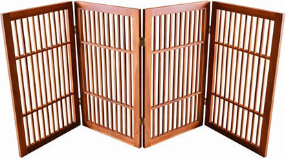 Urnporium Freestanding Wooden Dog Gate for Doorways – Foldable Acacia Wood Pet Gate, No Drill Portable Indoor/Outdoor Puppy Fence Barrier (White Pet Gate, 3 Panel 24" Tall)
