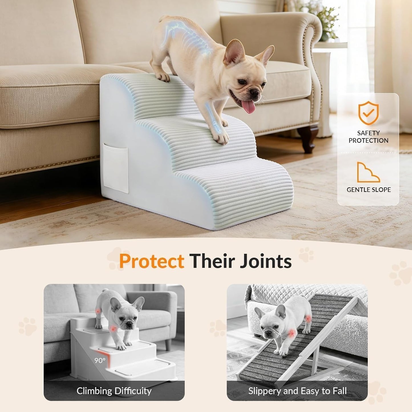Dog Stairs for High Beds Up to 30" H with Tunnel,Extra Height 27.5" 5-Step Pet Steps for Small Dogs and Cats, Non-Slip Sturdy Dog Ramp with Anti-Tip Safety Strap and Removable Cover
