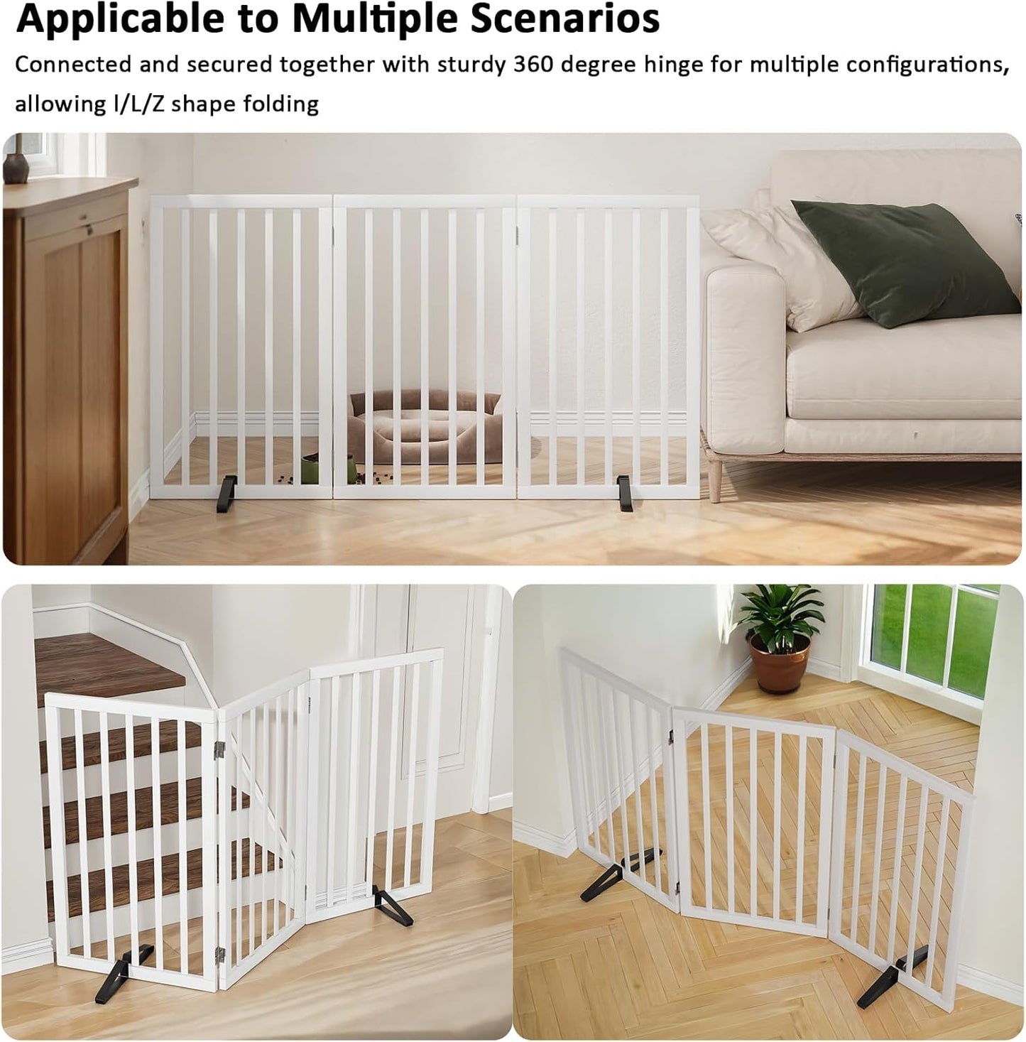 Dog Gate 32" Tall Foldable Dog Gate for Doorways Freestanding Pet Gate for Dogs Indoor (Walnut, 3 Panel)