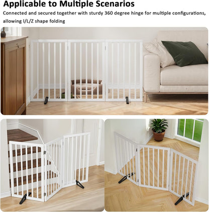 Dog Gate 32" Tall Foldable Dog Gate for Doorways Freestanding Pet Gate for Dogs Indoor (Walnut, 3 Panel)