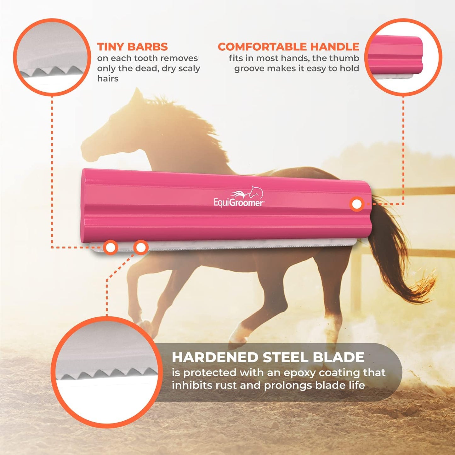 EquiGroomer 8-Inch Deshedding Brush for Horses and Large Shedding Dogs 50 lbs and Up (Golden Retriever, German Shepherd, Husky), Undercoat Grooming Tool, Removes Loose Hair and Fur, Blue