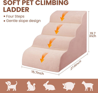 Dog Stairs for Small Dogs, 3 Tiers High Density Foam Dog Ramp, Extra Wide Non-Slip Pet Steps for High Beds Or Couch, Soft Foam Doggie Ladder for Dogs Injured, Older Pets, Small Cats