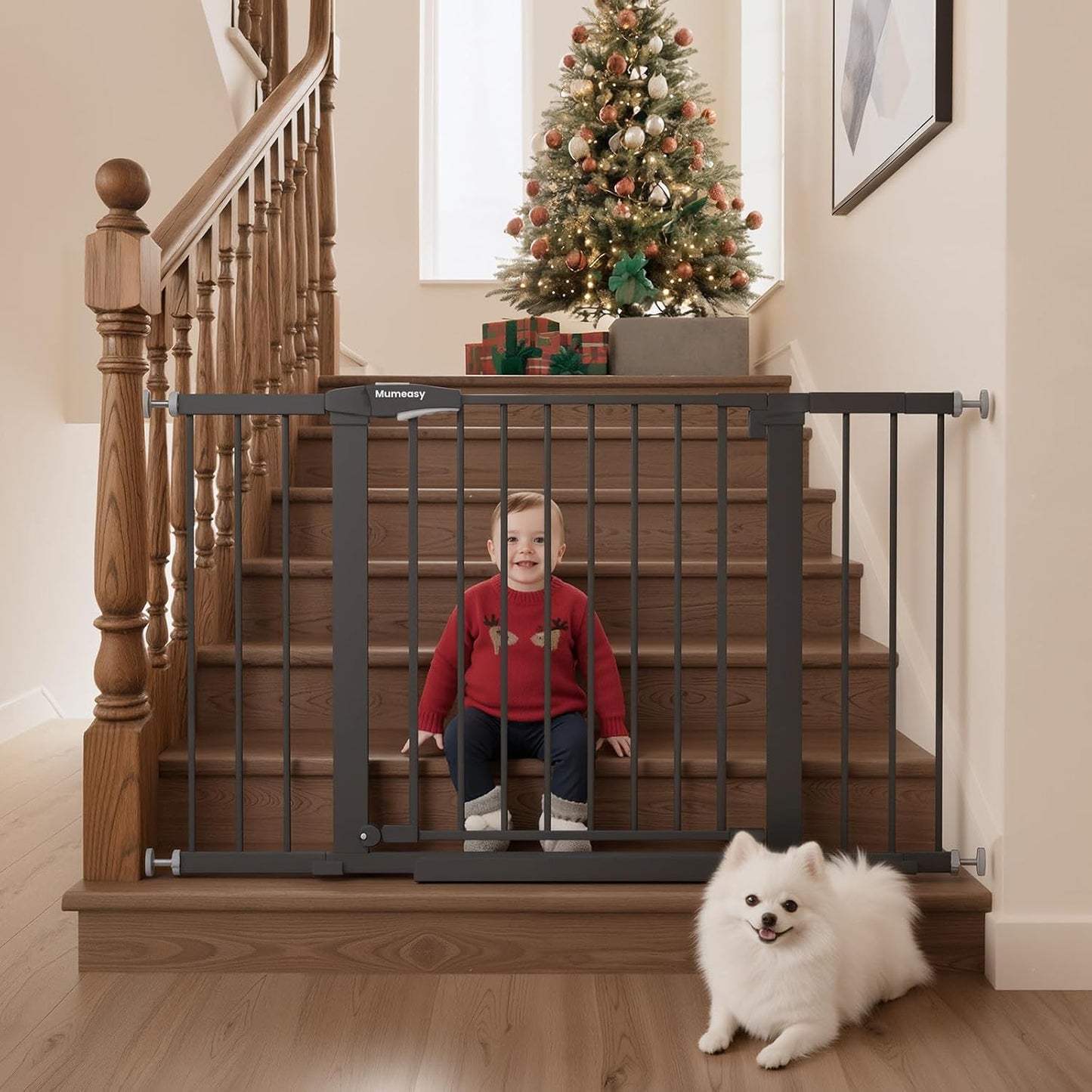 Mumeasy 36" High Extra Tall Dog Gate, 29.6"-40.5" Wide Pressure Mounted Tall Baby Gate for Dog, Auto Close Pet Gate with Door for Stairs,Doorways,House,Black