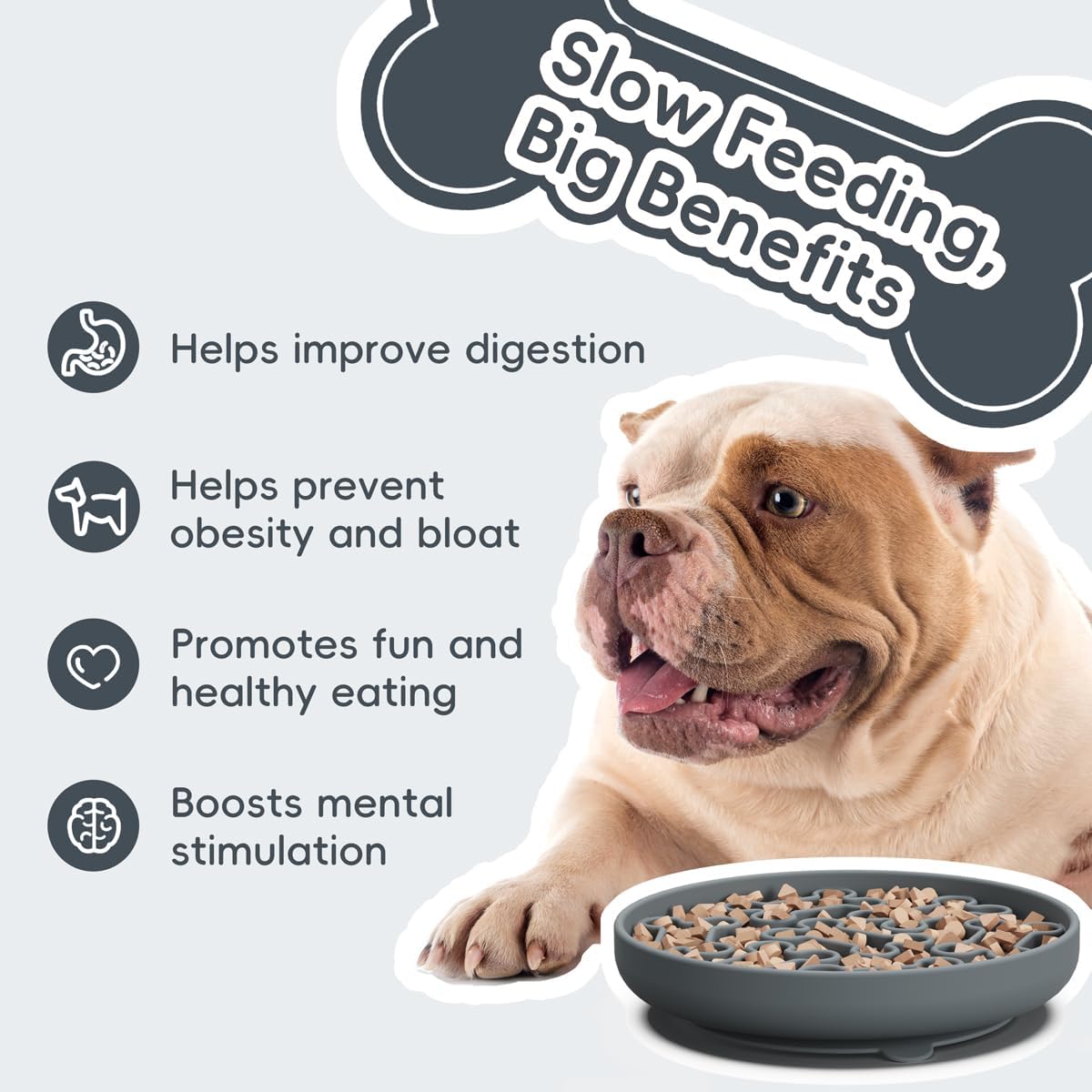 Silicone Slow Feeder Dog Bowl – Pink Bone Pattern | Food-Grade Non-Slip Dog Dish for Anti-Bloat, Fast Eating Prevention, 7.5” x 1.5”, Dishwasher Safe