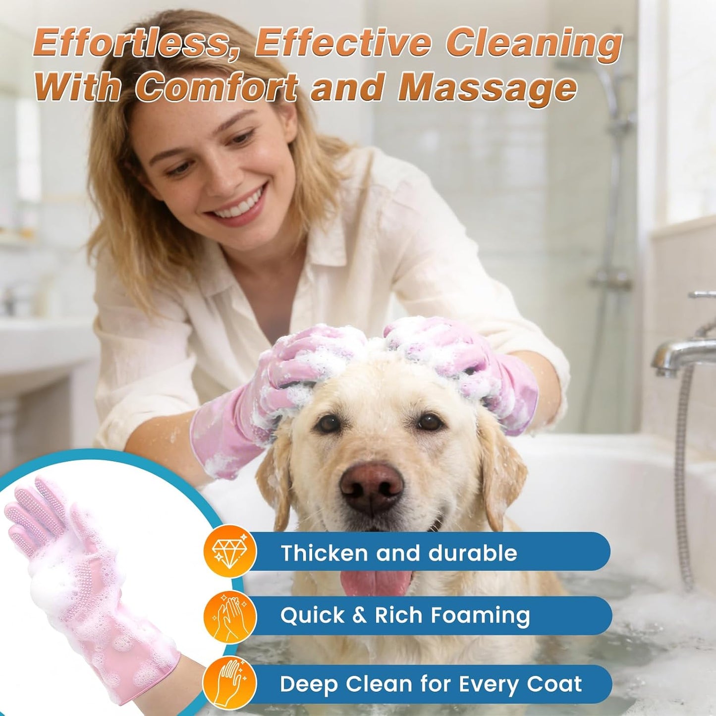 7PCS Dog Washing Gloves | Dog Bath Brush | Storage Bag | Dog Finger Toothbrush for Short & Long Haired Dogs & Cats | Efficient Deshedding Bathing & Massaging, Suitable for Pets (Sage Green)