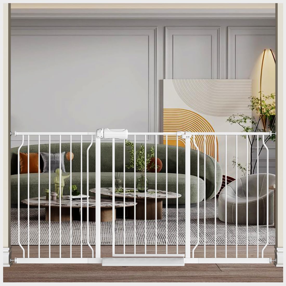 Fairy Baby Extra Wide Baby Gate for Dogs Pressure Monuted Safety Gate for Living Room, Fits 62 Inch to 67 Inch with No Drill Auto Close Dog Gate for Doorways, White