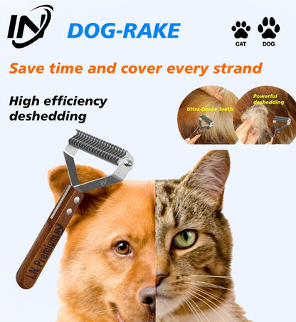 Large 2-Sided Undercoat Rake for Dogs & Cats, Dog Brush for Shedding Remove Mats, Dematting Comb, Safe & Gentle Grooming Brush for German Shepherd Medium to Long 2-Sided Dematting Comb
