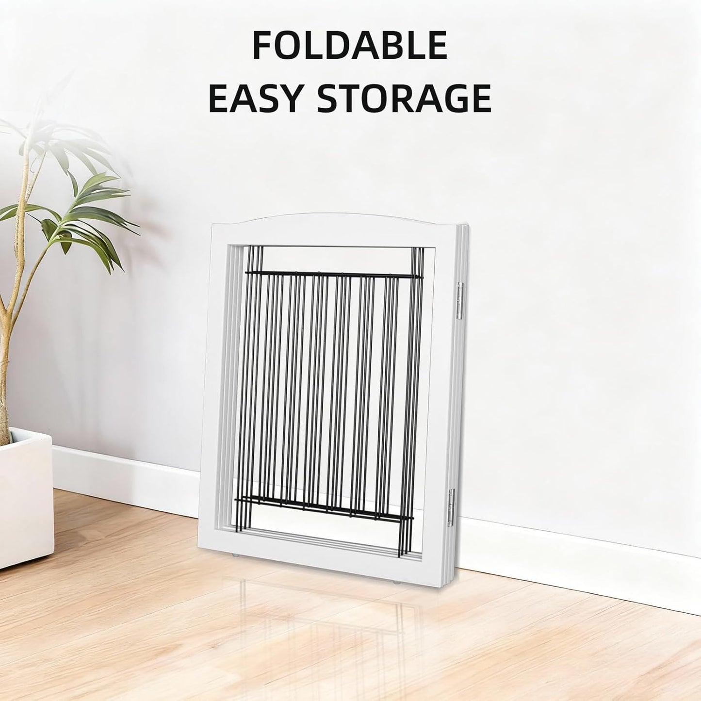 ZJSF Freestanding Dog Fence Indoor, Foldable Dog Gate for Doorways, Stairs or Hallways, Sturdy Wood Extra Wide Pet Gate with Support Feet for The House, White, 24 "Height-3 Panels