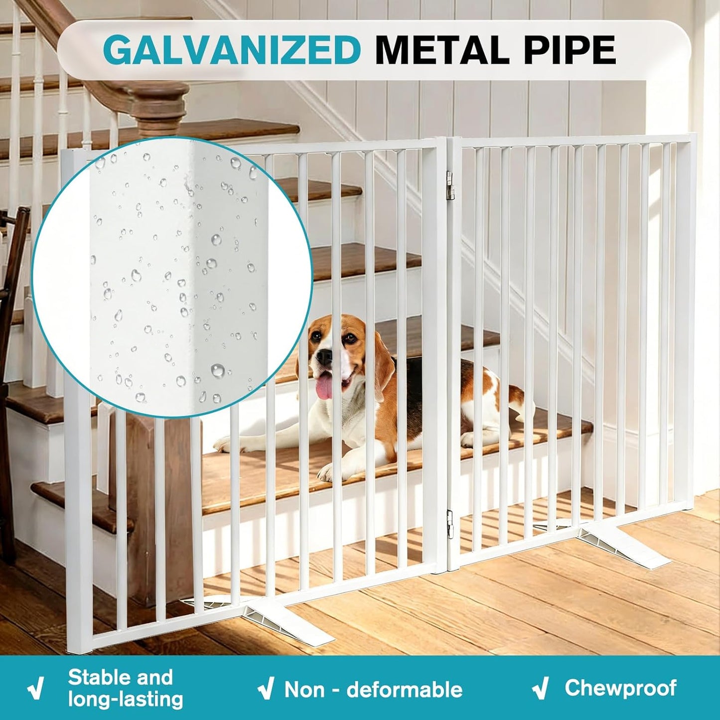 Snagle Paw Extra Wide Dog Gate,Free Standing Dog Fence with Door, Up to 104 Inch Wide Pet Gate with Support Feet for Stairs, Hallways, Doorways, Yard (Black, 4 Panels)