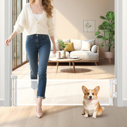 Short Dog Gate,14" Tall Gate to Step Over, Puppy Mesh Retractable Pet Gates Doggy Door for Doorways Stairs, Extends up to 55" Wide for Kitchen Hallways Indoor, Gray