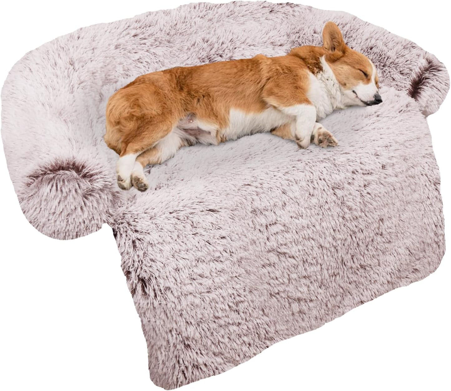 Calming Dog Bed Fluffy Plush Dog Mat for Furniture Protector with Removable Washable Cover for Large Medium Small Dogs and Cats (Large, Light Grey)