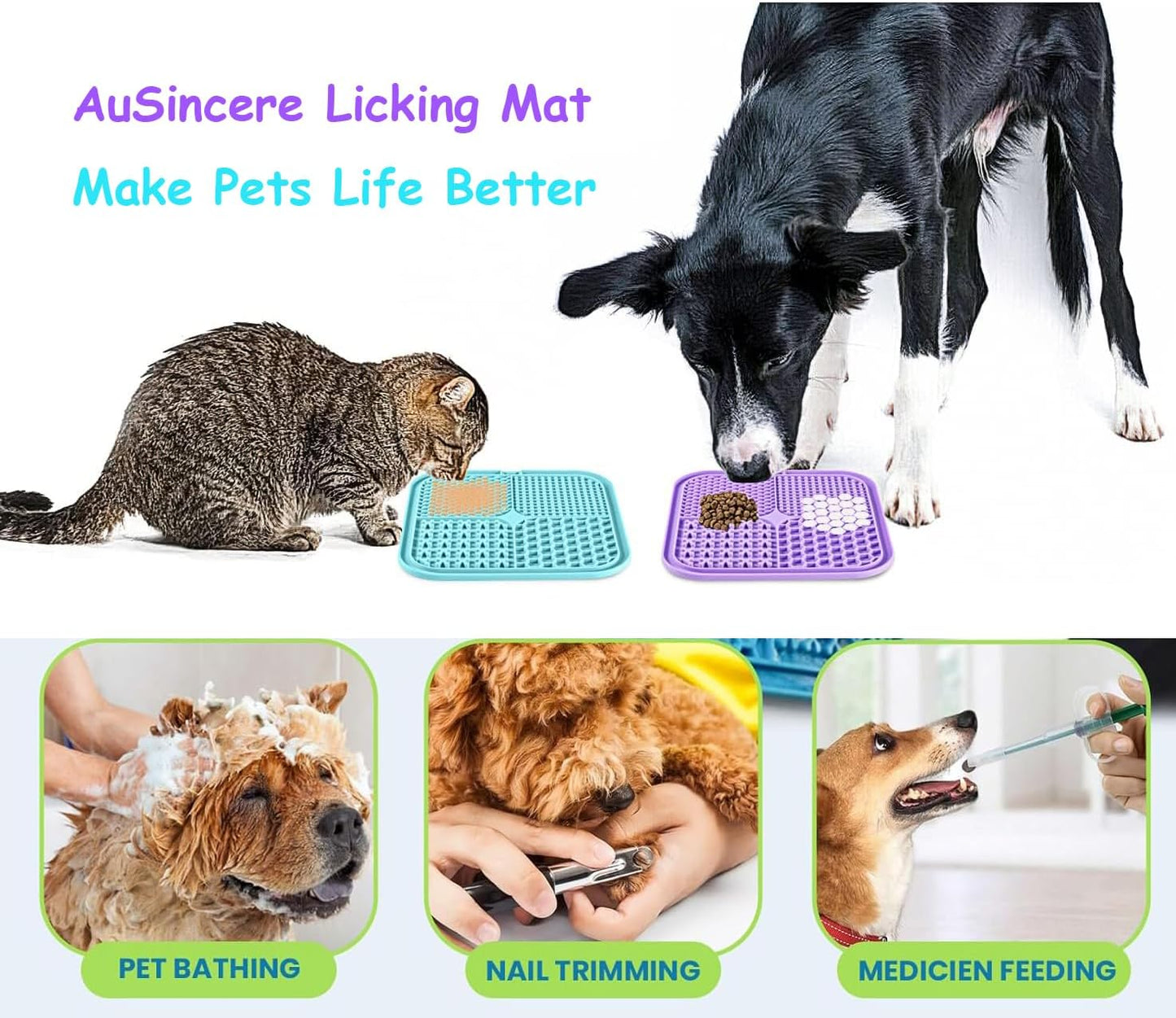Lick Mat for Dogs Cats, 7.9" Large Licking Pad, Food Grade Silicone Slow Feeder Mat with Strong Suction Cups, Anxiety Relief Lick Pad for Bathing Grooming Training, 4 Pack