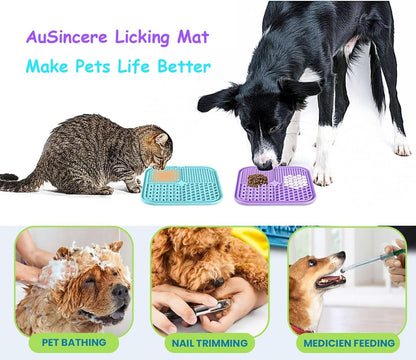 Lick Mat for Dogs Cats, 7.9" Large Licking Pad, Food Grade Silicone Slow Feeder Mat with Strong Suction Cups, Anxiety Relief Lick Pad for Bathing Grooming Training, 4 Pack