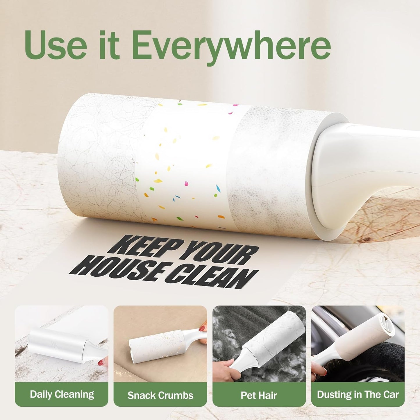 Lint Roller, 800-Sheet Extra Sticky Rollers for Pet Hair, 4 Handles, Value Pack for Dogs, Cats, Clothes, Carpet, Furniture