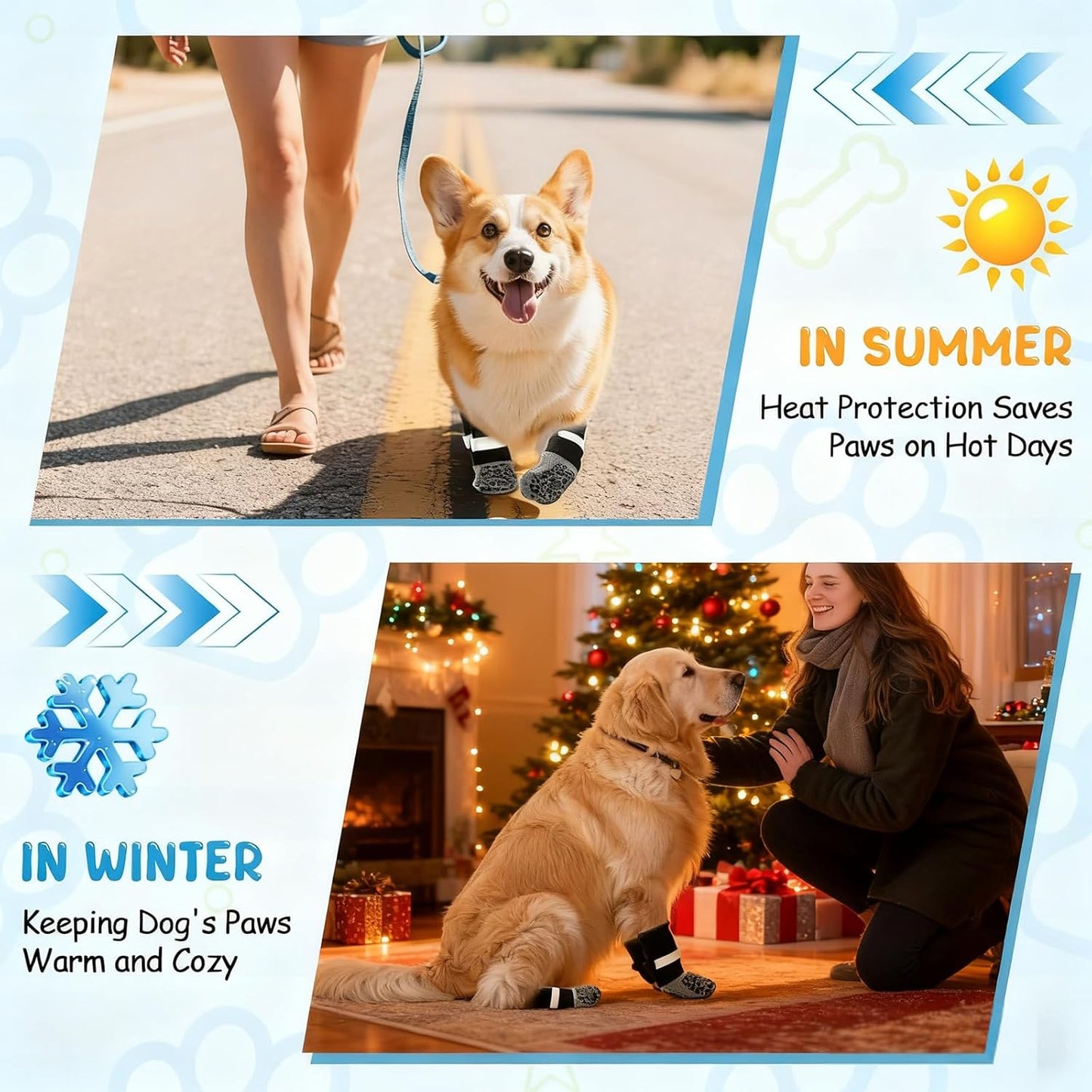 HeavenEye Anti Slip Dog Socks, Dog Paw Protectors Maximum Grip Prevent Licking Paws Slipping, Paw Protector for Hot & Cold Pavement Shoes Boots for Small Medium Large Senior Dogs(White Bone,L)