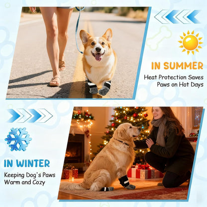 HeavenEye Anti Slip Dog Socks, Dog Paw Protectors Maximum Grip Prevent Licking Paws Slipping, Paw Protector for Hot & Cold Pavement Shoes Boots for Small Medium Large Senior Dogs(White Bone,L)