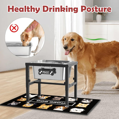ADENGL 1.6 Gallon Elevated Dog Water Bowl for Large Dogs, 4-Height Adjustable (13–18'') Raised Stainless Steel Bowl with Spill-Proof Mat & Sturdy Metal Stand, Easy-Clean Feeder for Indoor/Outdoor Use