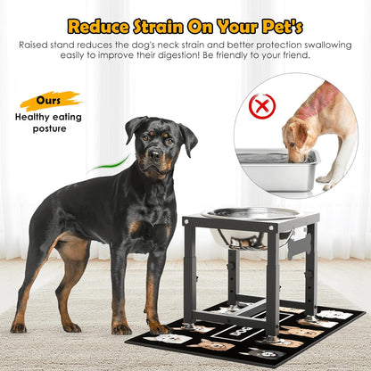 ADENGL 1.6 Gallon Elevated Dog Water Bowl for Large Dogs, 4-Height Adjustable (13–18'') Raised Stainless Steel Bowl with Spill-Proof Mat & Sturdy Metal Stand, Easy-Clean Feeder for Indoor/Outdoor Use