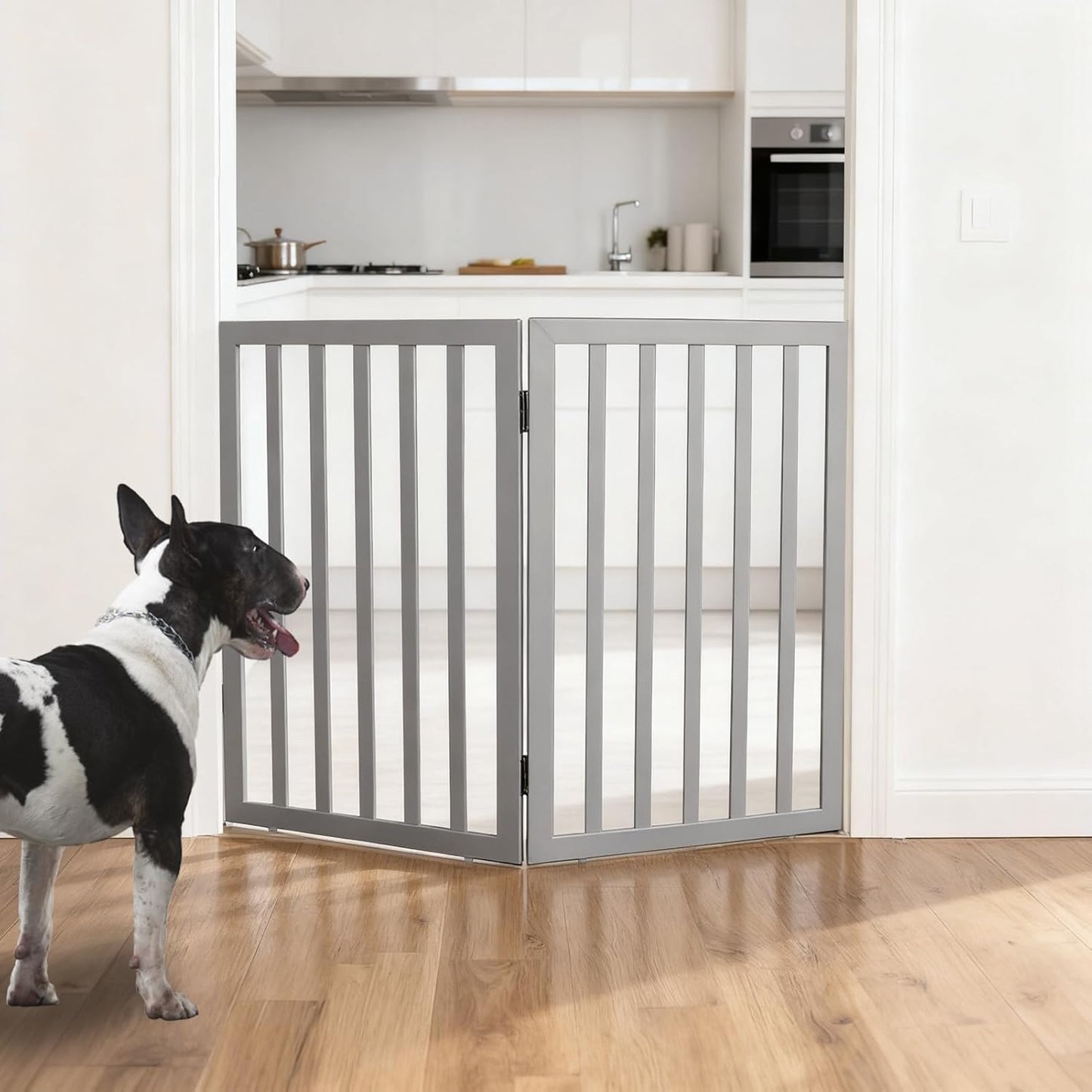ZJSF Freestanding Indoor Dog Gate for House Foldable Wood Brown Puppy Gate for Doorways Pet Gate for Stairs Extra Wide Pet Fence 24" Height 2 Panels