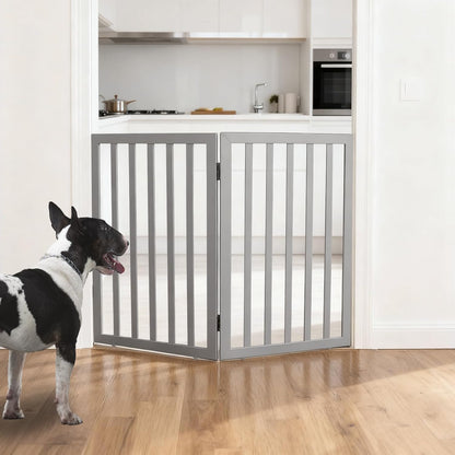 ZJSF Freestanding Indoor Dog Gate for House Foldable Wood Brown Puppy Gate for Doorways Pet Gate for Stairs Extra Wide Pet Fence 24" Height 2 Panels