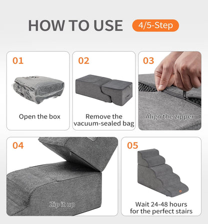 Made4Pets Dog Stairs Ramp for Small Dogs 15.7" H, 3-Step Dog Steps for Bed Couch Sofa and Chair, 35D Foam Pet Steps for Small Dogs and Cats, Non-Slip Bottom Pet Stairs, Grey