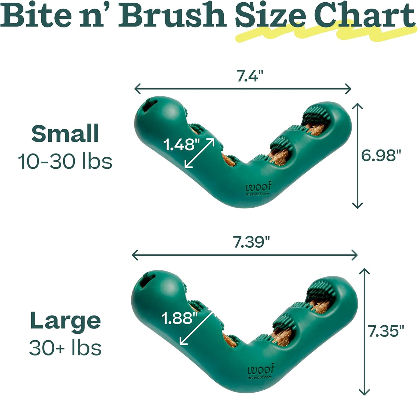 WOOF The Bite n' Brush - Dog Toothbrush Toy - Scrub Plaque and Tartar from Your Dog's Teeth and Mouth - Dog Dental Chew Toy - Small