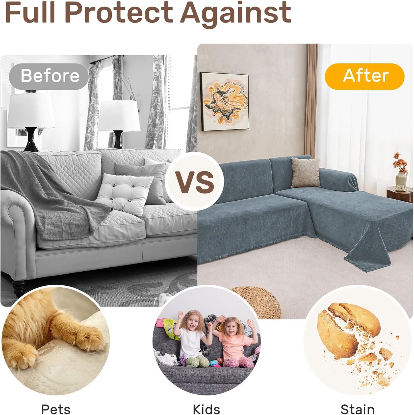 Sectional Couch Covers, 2 Pieces Washable L Shaped Couch Covers Sofa Blanket for Dogs Pet Friendly Sectional Sofa Slipcovers Furniture Covers,71"x 110"+ 71"x 118",(X-Large,Dark Gray)
