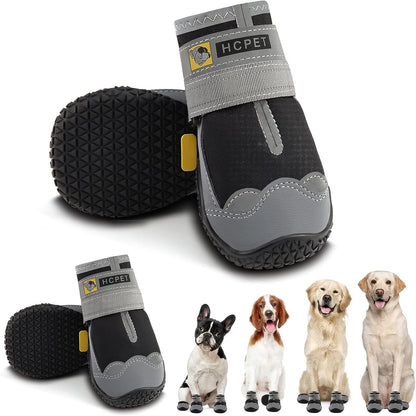 Hcpet Dog Shoes for Dogs, Dog Booties for Dogs, Anti-Slip Dog Boots & Paw Protectors for Hot Pavement Winter Snow Hiking with Reflective Straps Khaki Size 6, 4PCS