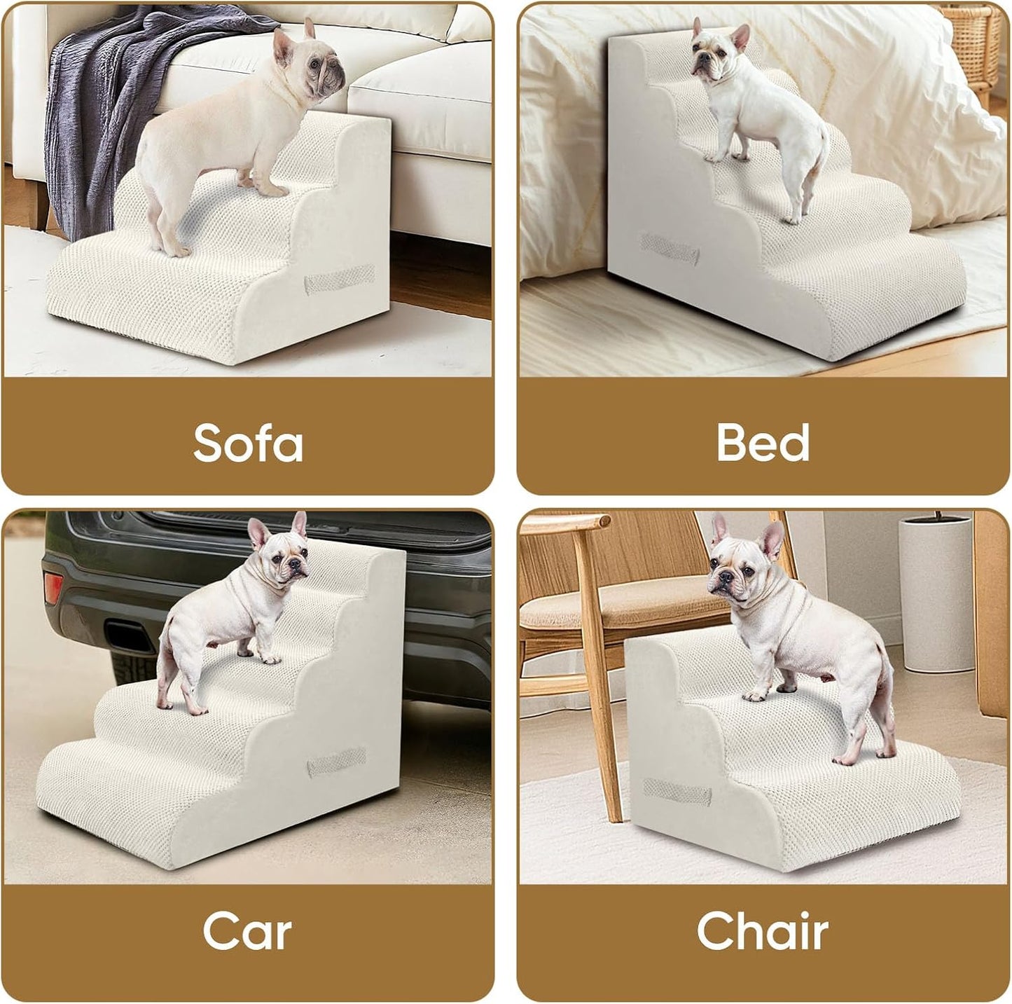 PAWSCRAT Pet Stairs for Dogs 4-Step, 19.6" H Pet Stairs for High Bed, Couch Sofa & Chair, 30D Material Soft Foam Dog Steps with Non-Slip Bottom Surface Removable Washable Cover, Grey