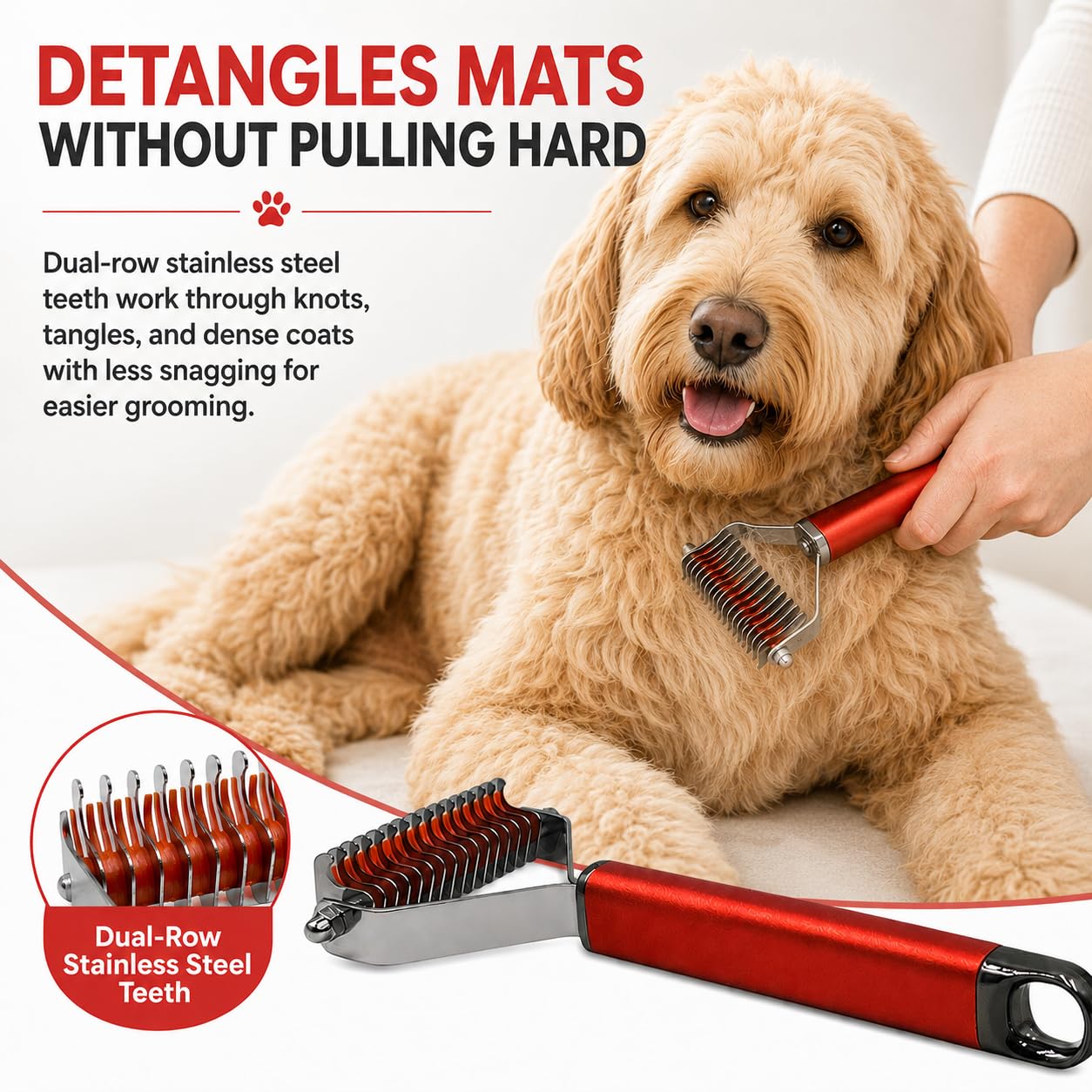 Warren London Undercoat Rake Brush for Dogs and Cats - Premium Deshedding Tool for Long Haired Pets - Skin Friendly Dematting Comb for Professional Grooming Results at Home
