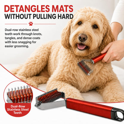 Warren London Undercoat Rake Brush for Dogs and Cats - Premium Deshedding Tool for Long Haired Pets - Skin Friendly Dematting Comb for Professional Grooming Results at Home
