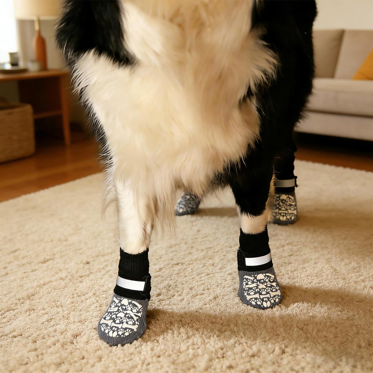 HeavenEye Anti Slip Dog Socks, Dog Paw Protectors Maximum Grip Prevent Licking Paws Slipping, Paw Protector for Hot & Cold Pavement Shoes Boots for Small Medium Large Senior Dogs(White Bone,L)