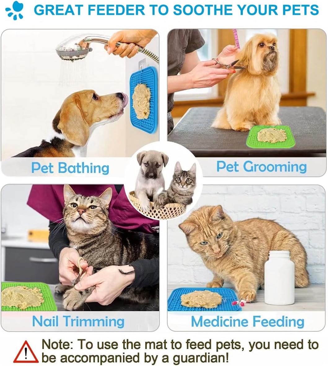 Lesipee Licking Mat for Dogs & Cats 2 Pack, Slow Feeder Lick Pat, Dishwasher Safe, Anxiety Relief Dog Toys Feeding Mat for Butter Yogurt Peanut, Pets Supplies Bathing Grooming Training Calming Mat