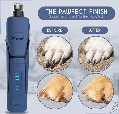Candure Dog Nail Grinder Upto 6-Speed Dog Nail Trimmer for Large, Medium, Small Dogs, Cats & Pets Low Noise Rechargeable Dog Claw Grinder with 360° LED Lights & Includes Extra Grinder Head (Dark Blue)