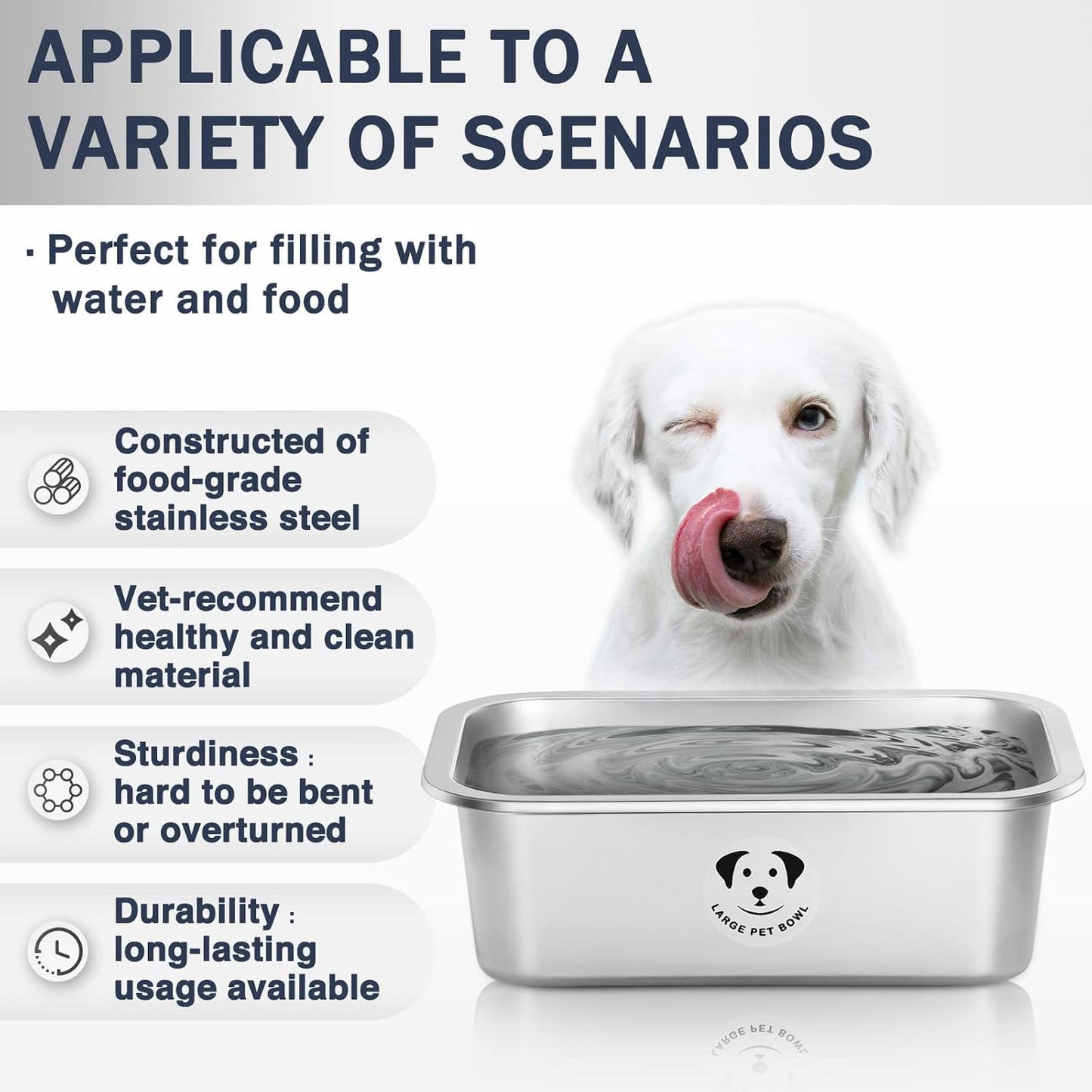 Stainless Steel Dog Bowls for Large Dogs, High Capacity Metal Dog Food Bowls, Food and Water Bowl for Larges, X-Large, and Big Dogs 1.25 Gallons