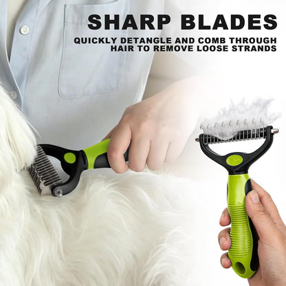 Blue Pet Grooming Kit 3Pcs Self-Cleaning Slicker Brush for Dogs&Cats Double-Sided Dematting&Deshedding Comb Dog Bath Massage Brush Professional Grooming Tools for Short&Long Hair Pets