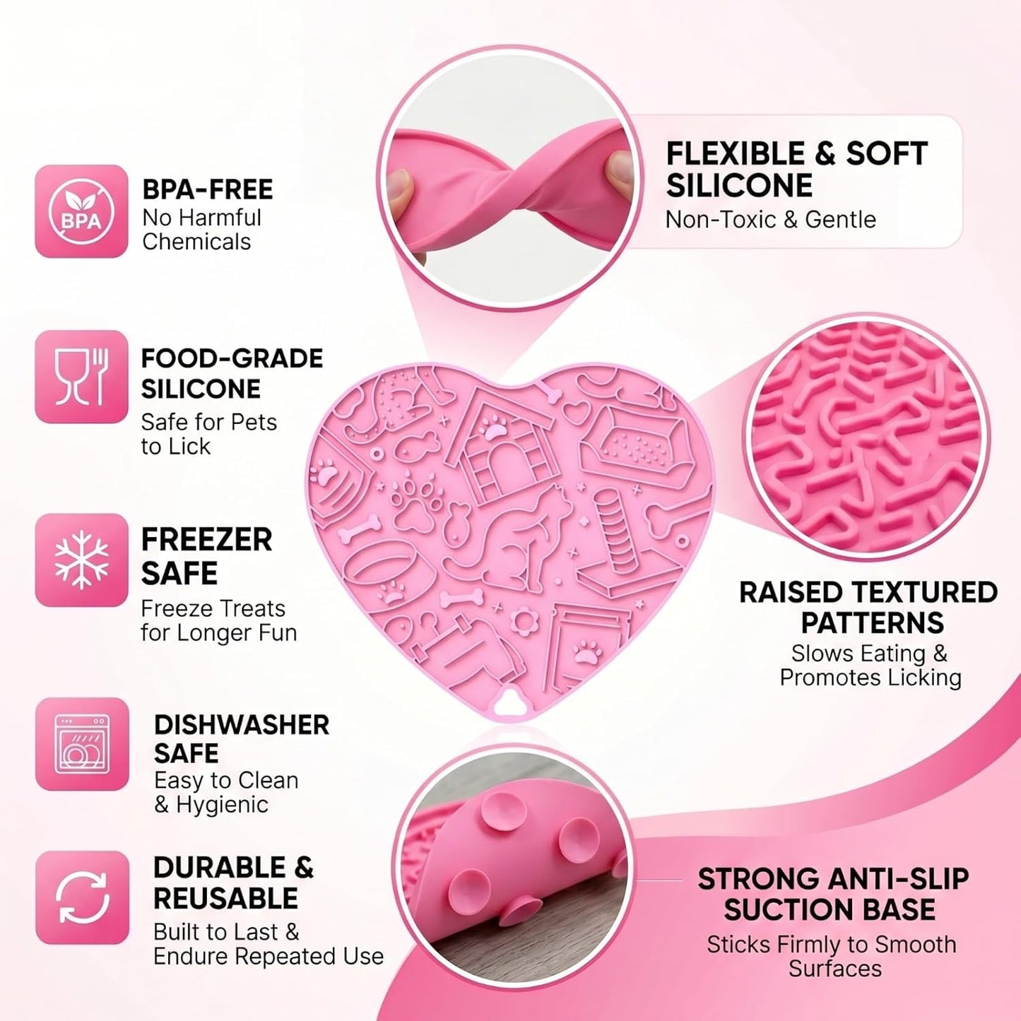 Cat & Dog Slow Feeder Puzzle Toy — Interactive Cat Puzzle Feeder Bowl, Dog Puzzle Feeder, Dog Lick Mat, Mental Stimulation Toy for Indoor Cats & Dogs, Anti-Gulp, Fun & Durable Heart Shape(Pink)